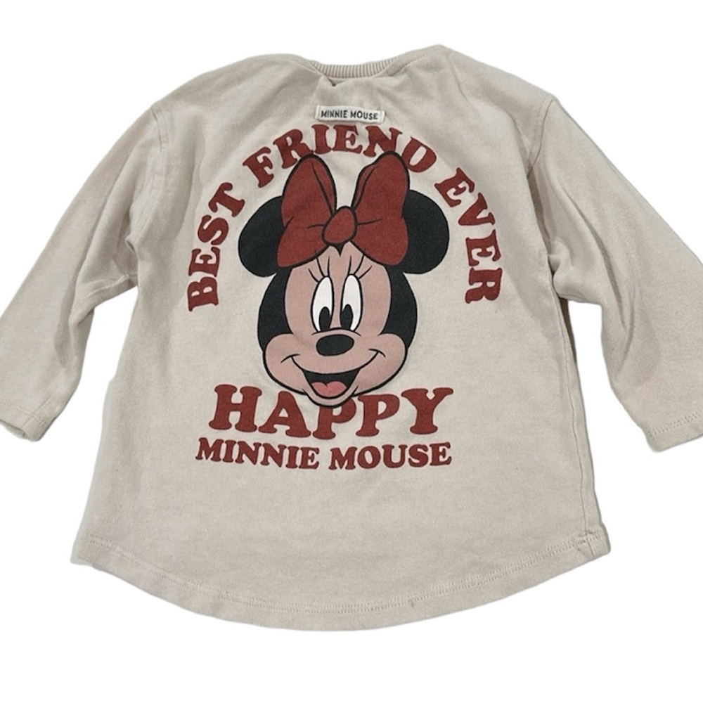 ZARA DISNEY BABY Minnie Mouse beige long sleeve graphic crewneck 18-24 m…